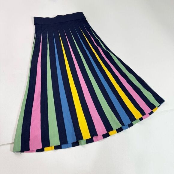 Maeve Midi Skirt Womens Small Blue Rainbow Pleated Contrast Classic Career - Picture 1 of 9